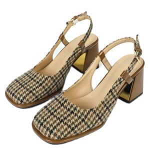 SHEIN Brown and Tan Chunky Heeled Slingback Pumps. Size 9.5